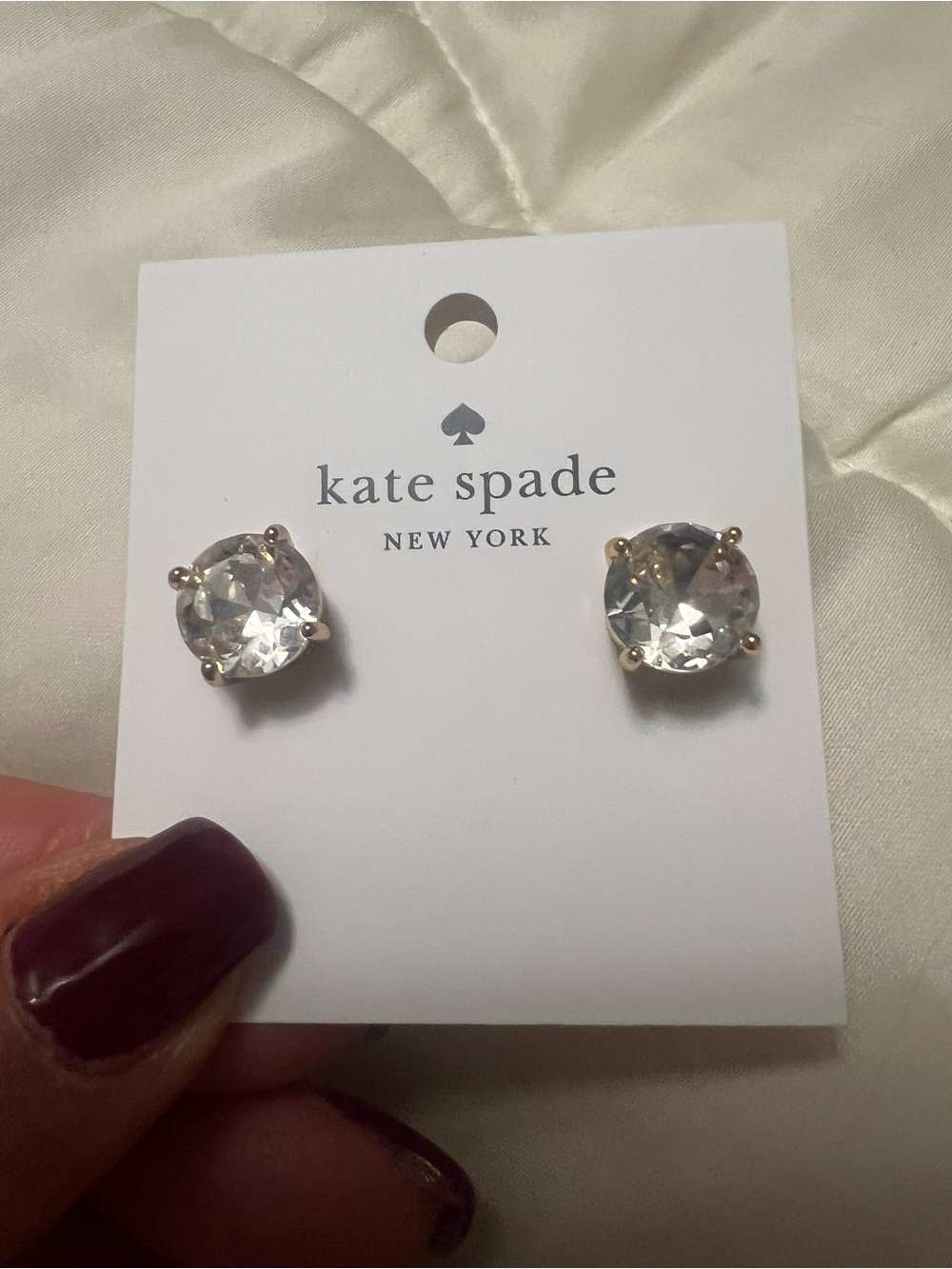 kate spade New York Clear Crystal Round Stud Earrings with Gold Prongs